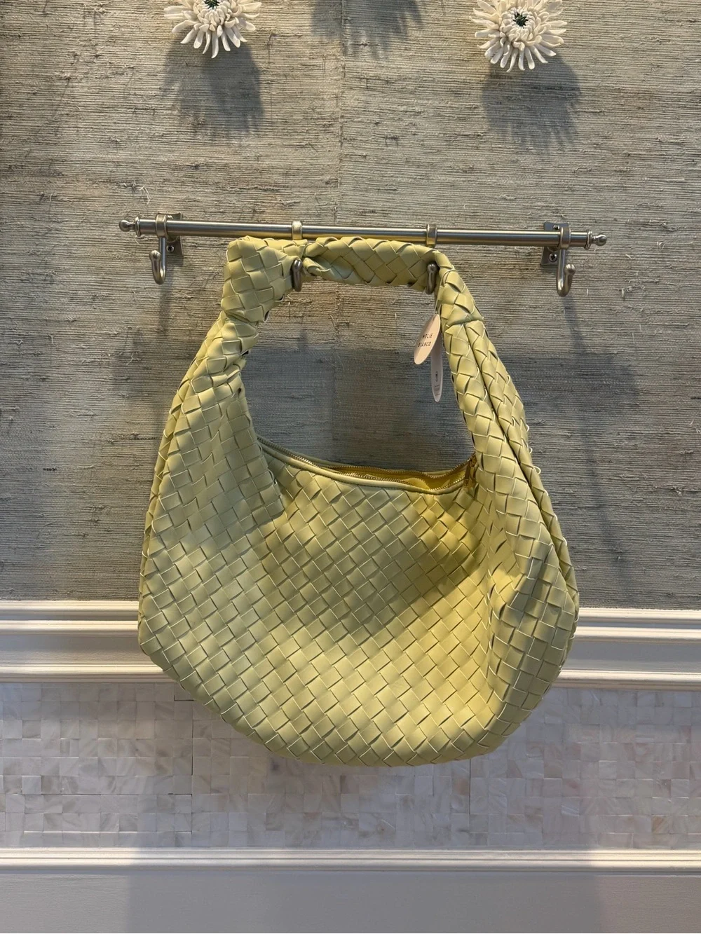 new Anthropologie melie Bianco Brigitte oversized XL woven knot satchel citron